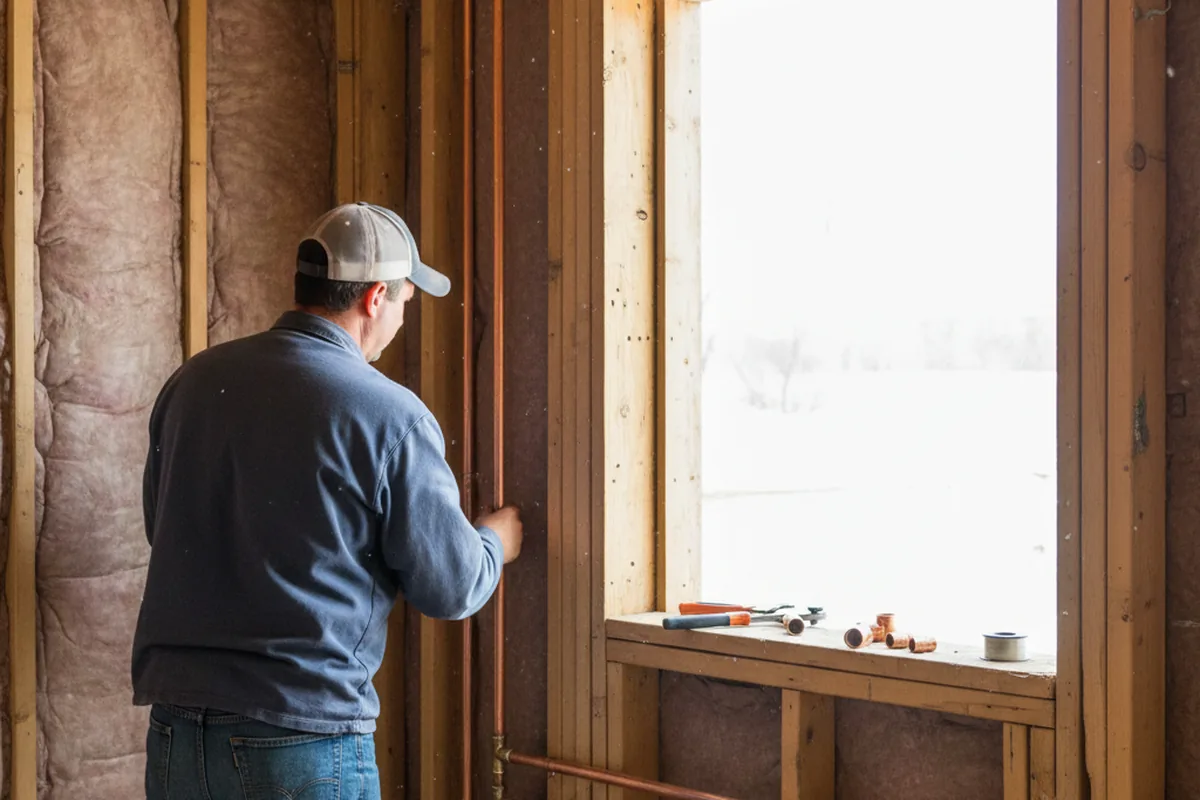 Licensed plumber running new copper supply lines in a Sheboygan Falls home